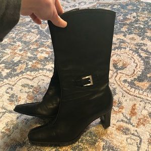 Black Leather Bass Heeled Boots